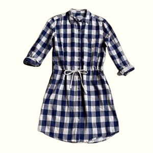 G. H. Bass & Co. Blue & Cream Buffalo‎ Check Flannel, Tie Waist, Shirt Dress S